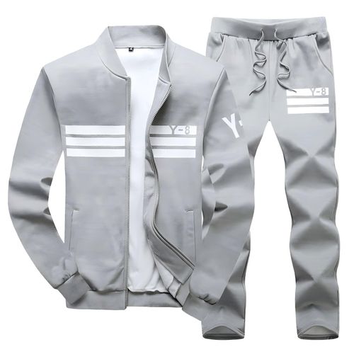 Men's Casual Long Sleeve Sweatsuit Athletic Set Sports Jacket and Pants-Grey