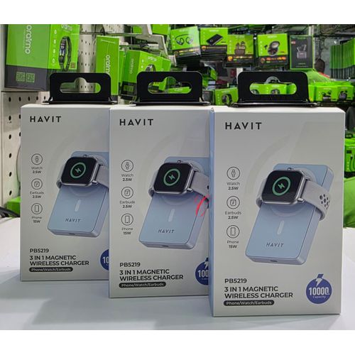 PB5219 3 in 1 10000mAh 20W magnetic wireless charging power bank for phone watch earbuds