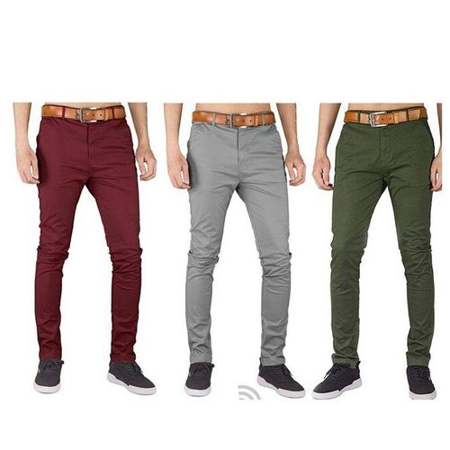 3 Pcs Soft Khaki Men's Trouser Slim Fit- Maroon/grey/green