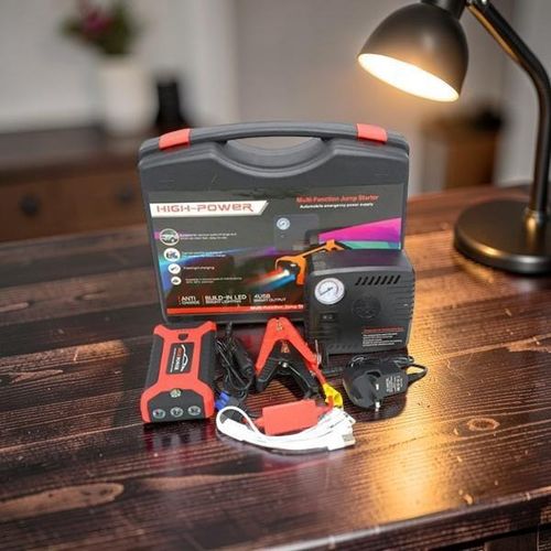 High Power Heavy Duty 12V 99800mAh High Capacity High Power Emergency Car Jump Starter Battery Booster Power Bank with Tire Inflator Air Compressor Pump