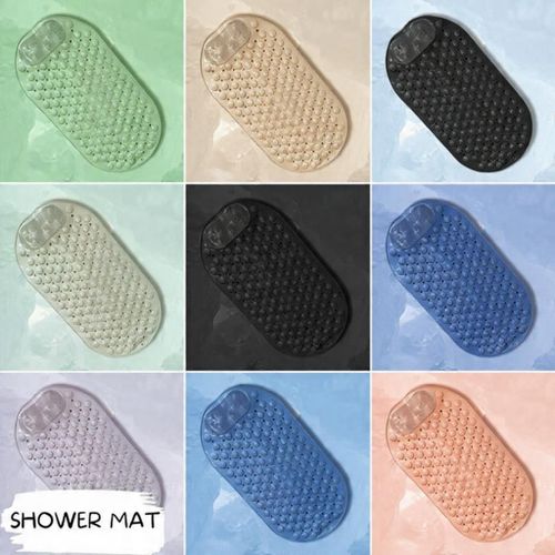 Non-Slip oval bathroom Mat with Suction Cups and Drainage Holes, Machine Washable Shower Mat, Shower Mats, Bathroom Mats, Large Shower Mat for the Bathroom, 67.5 x 34.5 cm