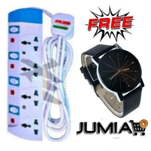 Convenience Heavy Duty Best 4 Way Power Extension with Long Cable Free Classic Watch