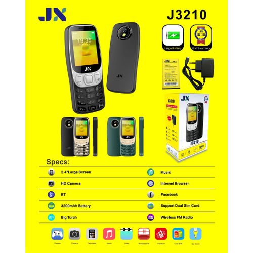 J3210 Feature Phone – 2.4" Large Screen, Big Torch, Large Battery, Dual SIM - Green