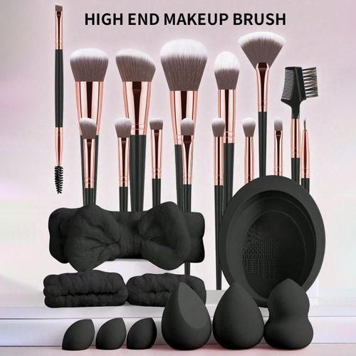 Gukbis Set of 15 makeup brushes 9 powder puffs a brush tray and a makeup bag