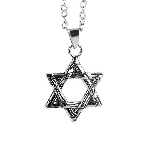 Men Necklace Solid Color Star Shape Hip-hop Style-Silver