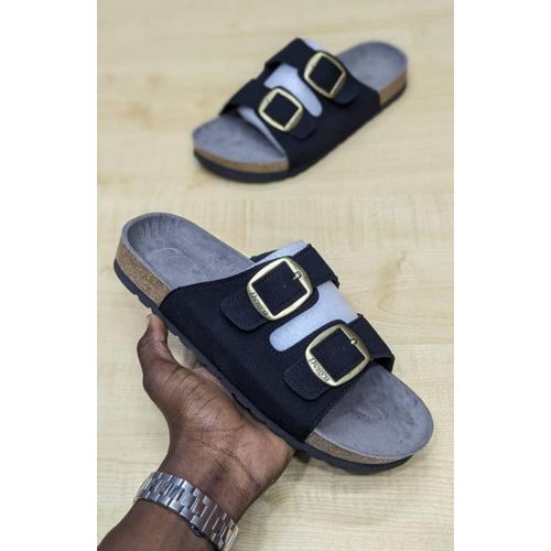 DOUBLE BUCKLE SLIDE SANDALS