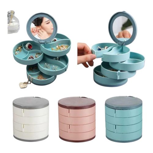 4-Layer Rotating Accessories Storage Box – Multi-Colored, Rotating Jewelry & Makeup Organizer