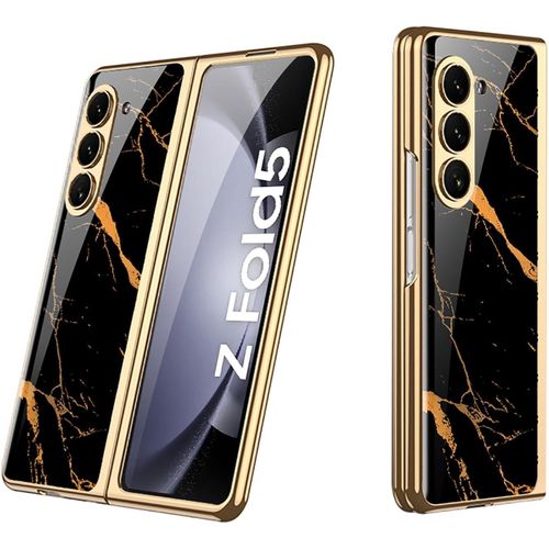 Luxury Black Gold Marble Cover for Samsung Galaxy Z Fold 5 – Stylish Shockproof Case with Built-in Screen Protector & Camera Lens Cover