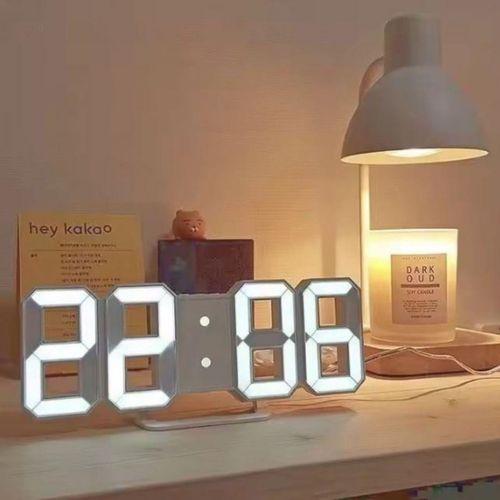 Cyber 3D LED Digital Wall & Desk WHITE Alarm Clock Smart with Temperature Calendar and Auto-Dimming Bedroom Office Livingroom Gaming Setup USB Punk Cyber Retro Time Date Decor Aesthetics Graduation