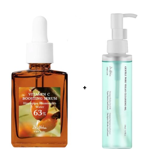 63 Vitamin C Boosting Serum with Niacinamide Alpha arbutin TXA Gentle Pore Cleansing Oil Moisturizes Brightens Removes Dark Spots Skin Dullness Cleanses Unclogs pores Evens the tone Purifies Soothes calms the skin Smooths Softens