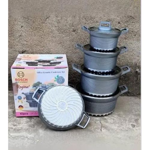 10PCS Granite Non-Stick Cookware Set Sufuria Pots with Glass Lids Grey