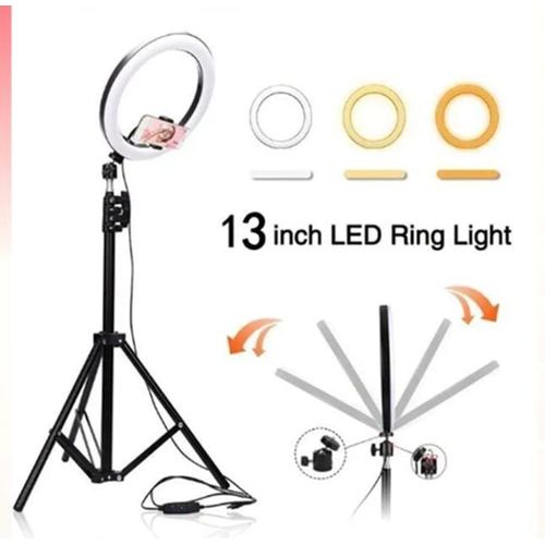 Bluetooth enabled 13-inch LED Ringlight Fill Light featuring a 58cm-210cm adjustable tripod stand and a mobile phone holder