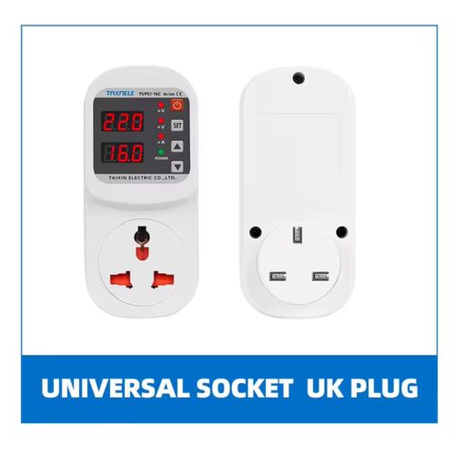 Adjustable 220V 16A Surge Voltage Protector Socket – Automatic Over/Under Voltage Guard for Refrigerators & ACs
