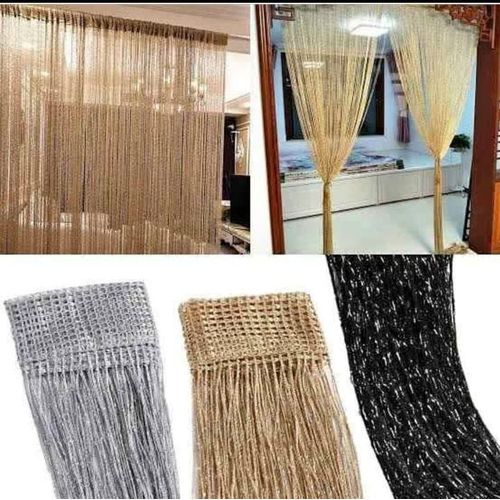Metallic Glitter String Curtain Panel Fly Screen, Elegant Tassel Fringe Room Divider Door Window Curtain