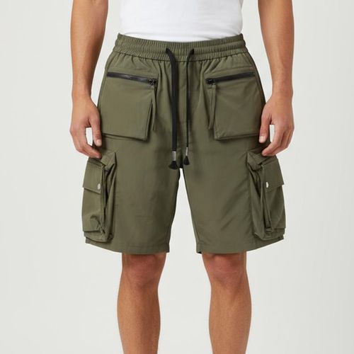 Mens Cargo Shorts Elastic Waistband Drawstring Short Pants Multi-Pocket Outdoor Summer Casual Big Tall Work Shorts - Green
