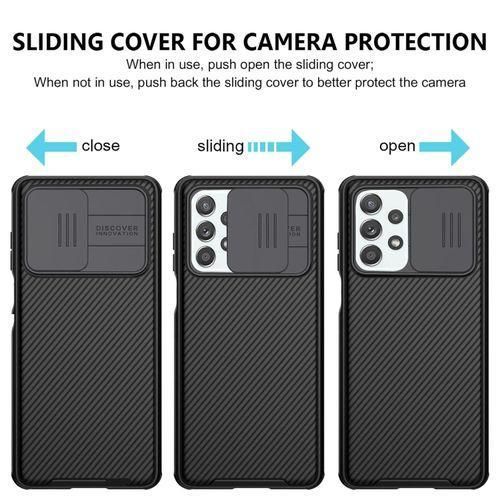 Nilkin Case For Samsung Galaxy A73 5G (6.7" Inch) CamShield Pro Camera Slider Double Layered Protection TPU + PC Black Color