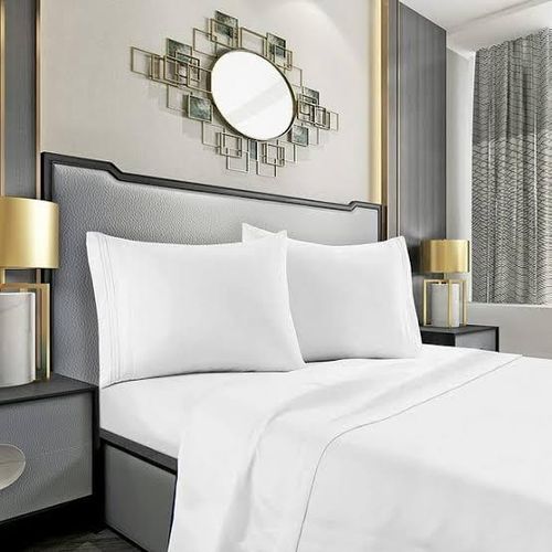 Hotel Quality Elegant White Cotton Bed Sheets Set, 6x7, (4pc/6pc)