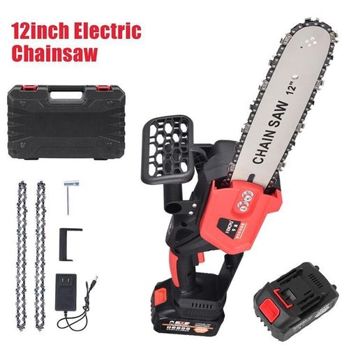 Compact and Portable Long-Lasting Cordless 12 Inch Handheld Chainsaw with High-Capacity Battery for Quick Logs Cutting and Smooth Wood Cutting Operations