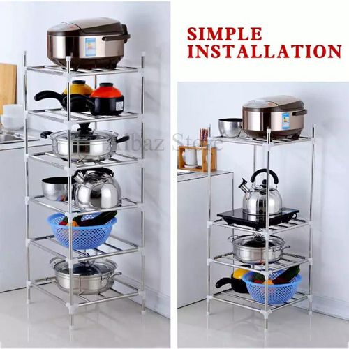 Heavy Duty 4-Tier Multi-Purpose Stainless Steel Rack - Versatile Storage Organizer for Kitchen, Bathroom, Bedroom & Office - Rust-Proof 4-Layer Standing Shelf Unit