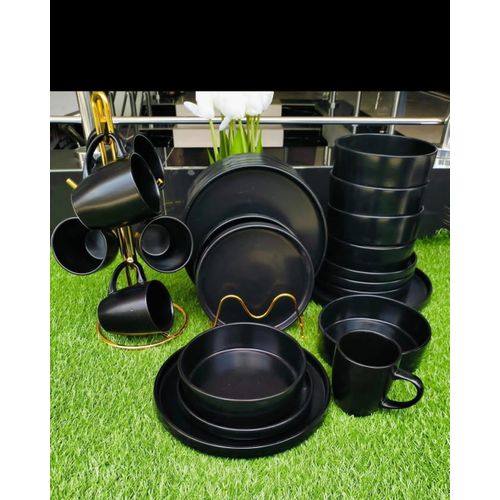 24-Piece Black Ceramic Dinnerware Set – Matte Finish