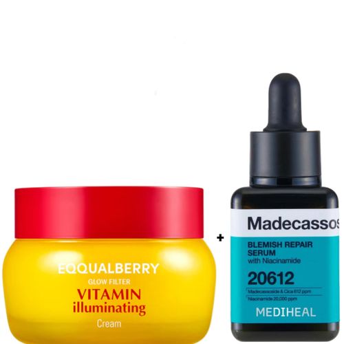 Vitamin illuminating Cream Mediheal Madecassoside Blemish Repair Serum with Niacinamide Fades pigmentation Dark Spots Acne Marks Freckles Blemishes Calms Acne Redness Irritations Brightens Moisturizes Evens the skin tone and Smoothe