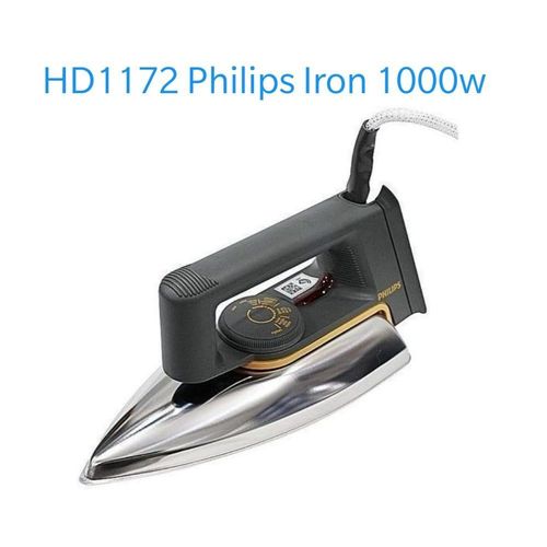 Iron Box HD1172 1000W Heavy Duty Dry Iron Fast Heating Non Stick Soleplate Lightweight Design Smooth Pressing for Clothes Curtains Uniforms Home and Travel Use Energy Efficient