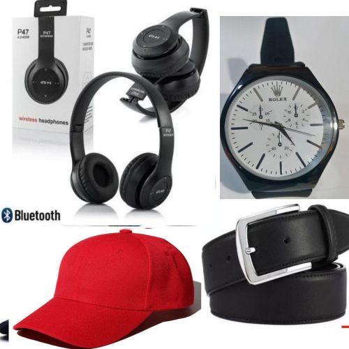 P47 Bluetooth Headphone For Itel, Tecno & Samsung Phones, Wireless With Mem Card Slot // Wireless// Bluetooth Headphone + Cap + Watch + Belt