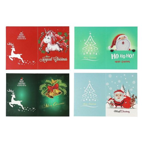 5D Diamond Painting Christmas Cards Diamond Embroidery Birthday Paper DIY Greeting Postcards Cartoon Craft Kids Gift 4PCS