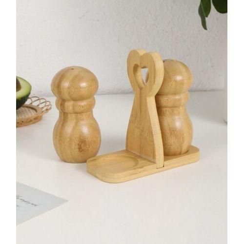 Salt and Pepper Shaker Set with Bamboo Stand – Elegant Kitchen Condiment Holders, Durable, Eco-Friendly, Perfect for Dining Table Organization and Stylish Cooking Accessories