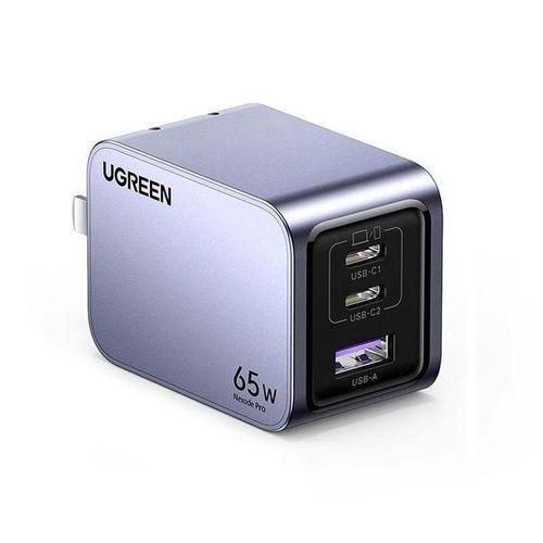 Nexode Pro 65W GaN Fast Charger X755 3-Port Ultra Compact Charging Hub with USB-C PD USB-A Includes 15M 100W USB-C Cable Fast Laptop Mobile Charging Solution for MacBook iPhone Android UK Plug Grey