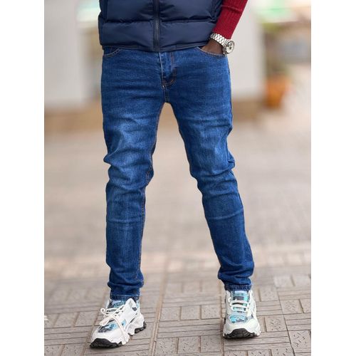 Slim fit blue denim jeans for men