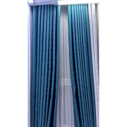 2Pcs Blue Backout Curtain With Eyelet Header (1.5m Each) With 1Pc White Sheer With Rod Pocket Header (2m)