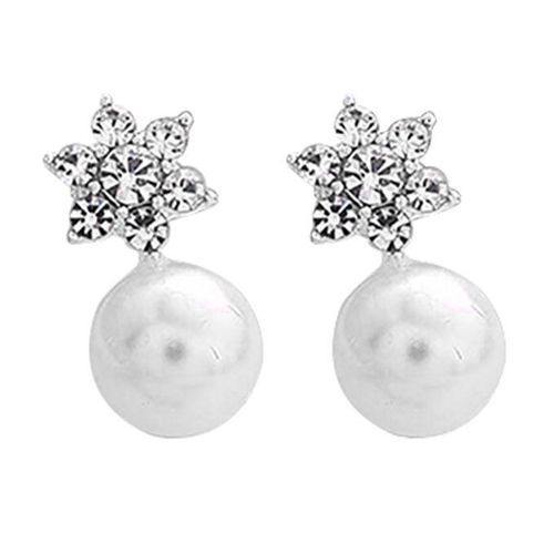 1 Pair Cute Snowflake Shape Faux Pearl Earring For Banquet-