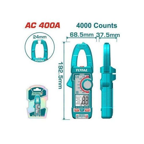400A Digital Clamp Meter 4000 Counts, Multimeter Voltage Tester Auto-ranging, Measures Current Voltage Temperature Capacitance Resistance Diodes Continuity Duty-Cycle (AC/DC Current)