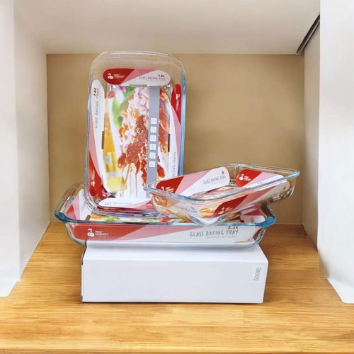 3 Piece Glass Baking Tray Set Oven Safe Transparent Borosilicate Glass Baking Dishes for Cooking Roasting Meal Prep Lasagna Cake Casserole Durable Heat Resistant Kitchen Bakeware Set