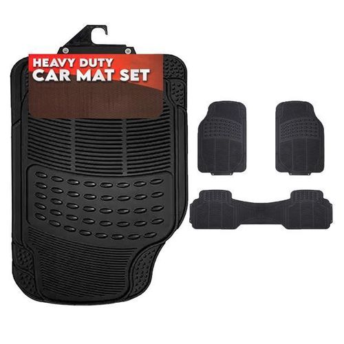 3 Piece Set of Conjoined Universal Customized Anti Slip Flexible Floor Mats for Cars SUVs Black Finish Rubber Car Floor Mats