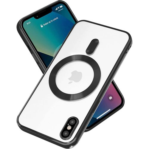 iPhone X Phone Case, Black Electroplated Clear Case with Magnet for Magsafe & Wireless Charging Support for Second Device