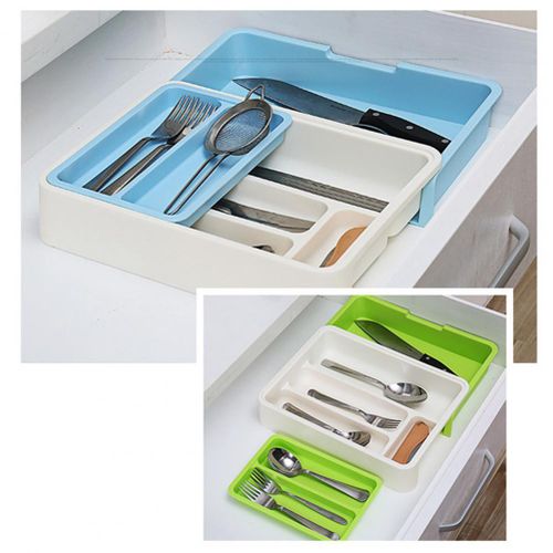 Expandable Cutlery Organizer Tray For Kitchen Drawers, Adjustable Utensil Divider & Flatware Storage Box