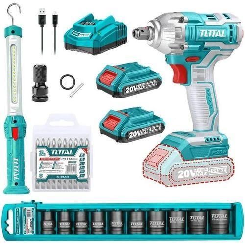 Upgraded 1/2 Cordless Impact Wrench with work lamp and 10 Pcs 1/2 DR. impact socket set-High Torque Impact Driver with 2x 2.0Ah Batteries, Variable Speed for Car, Truck, Workshop, Heavy-Duty Jobs