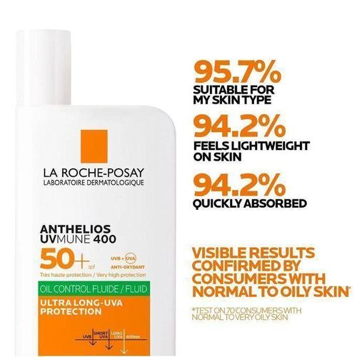 Laa Roche-Posay Anthelios UVMune 400 Oil Control Fluid SPF50+ – 50ml Sunscreen For Oily & Acne-Prone Skin – Matte Finish, Non-Comedogenic, Broad Spectrum UVA/UVB Protection – Lightweight Face Sunblock