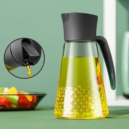 Oil Dispenserauto Flip Oil Glass Bottle with Lead-free Glass Dispenser Bottles Large-capacity Automatic Opening and Closing Glass Oil Pots Non-drip SpoutNon-slip Handle for Cooking