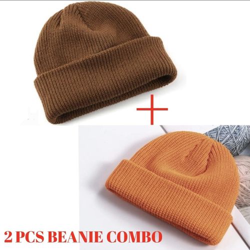 2PCS QUALITY KNITTED BEANIE- ORANGE BROWN