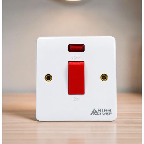 Heavy Duty 45A Shower Control Switch with Red Indicator and White Plate