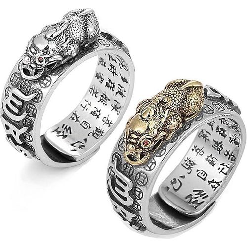 Feng Shui PiXiu Mantra Ring,LucBuy Silver Buddhist Good Luck Finger Rings