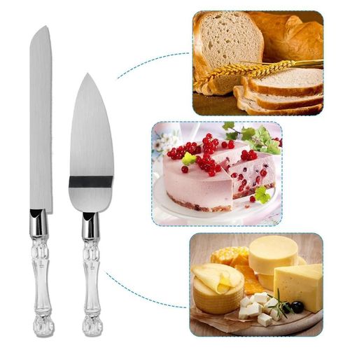 Cake Knife and Server Set, Cake Cutter and Pie Spatula,Stainless Steel Blade Faux Crystal Handle Wedding Cake Cutting Set, Silver Knife Set for Party, Birthday, and Anniversary
