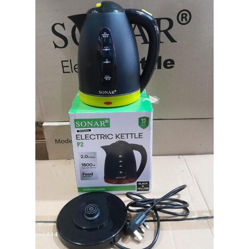 Sonar Electric Kettle P2 20L 1500W Fast Boiling Water Kettle Black Yellow