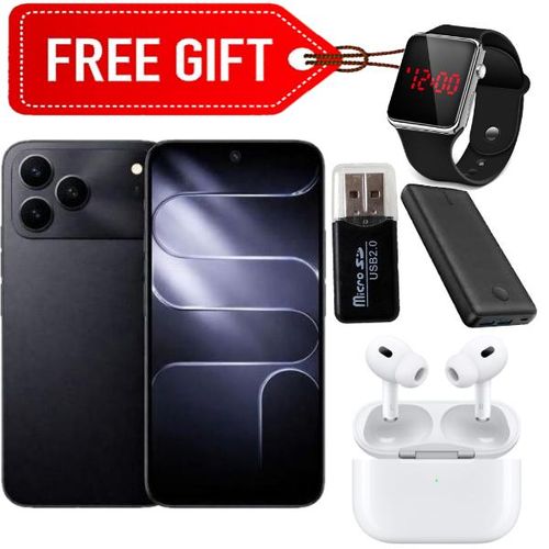 Spark 50 4G, 6.78'', 256GB + 4GB RAM (+8GB Extended), 6700mAh, 50MP FlashSnap, IP64, (Dual SIM) - Ink Black + LED Watch + Power Bank + Earpods & Card Reader.