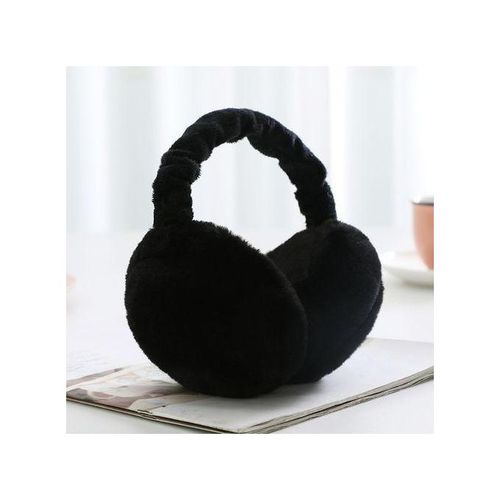 Winter Warm Ear Muffs Girl Fluffy Fold Burger Shape Women Headphone Earmuffs Soft Cashmere Solid Cute Warmer Fake Fur EarlapBlack