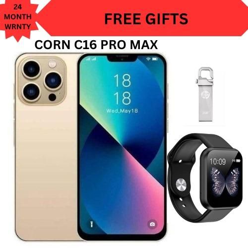 C16 Pro Max 64GB Storage +5(2+3Extended ) RamUnlocked Cell Phone, Android 6.6"HD +WATERDROP SCREEN 13MP Main Camera,8mp Front Camera 5000mAh Dual SIM, Face ID with Free Gifts: Smartwatch & Flash!!! Smart Phone
