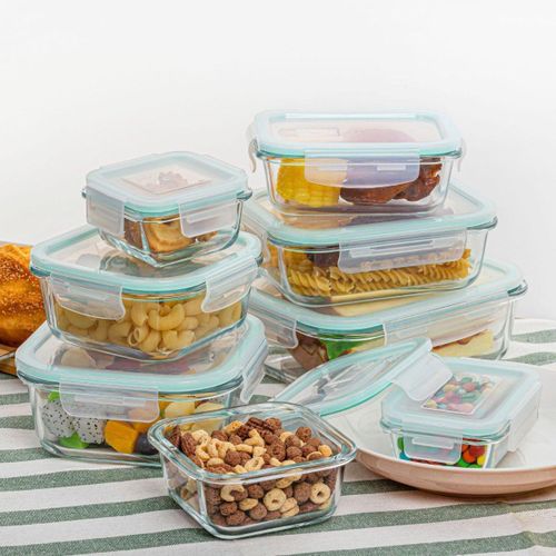 8pc Set Rectangular Borosilicate Glass Lunch Box Microwave Oven